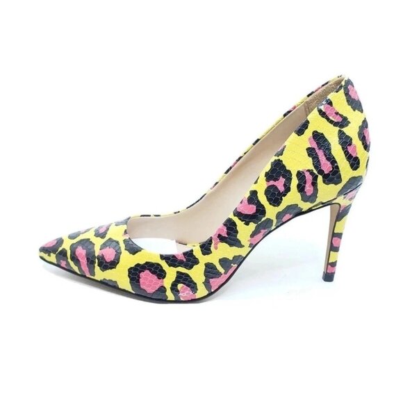 Vince Camuto Treesha Womens Pumps Yellow Pink Leopard Snake Print Size 5.5M - Picture 1 of 9
